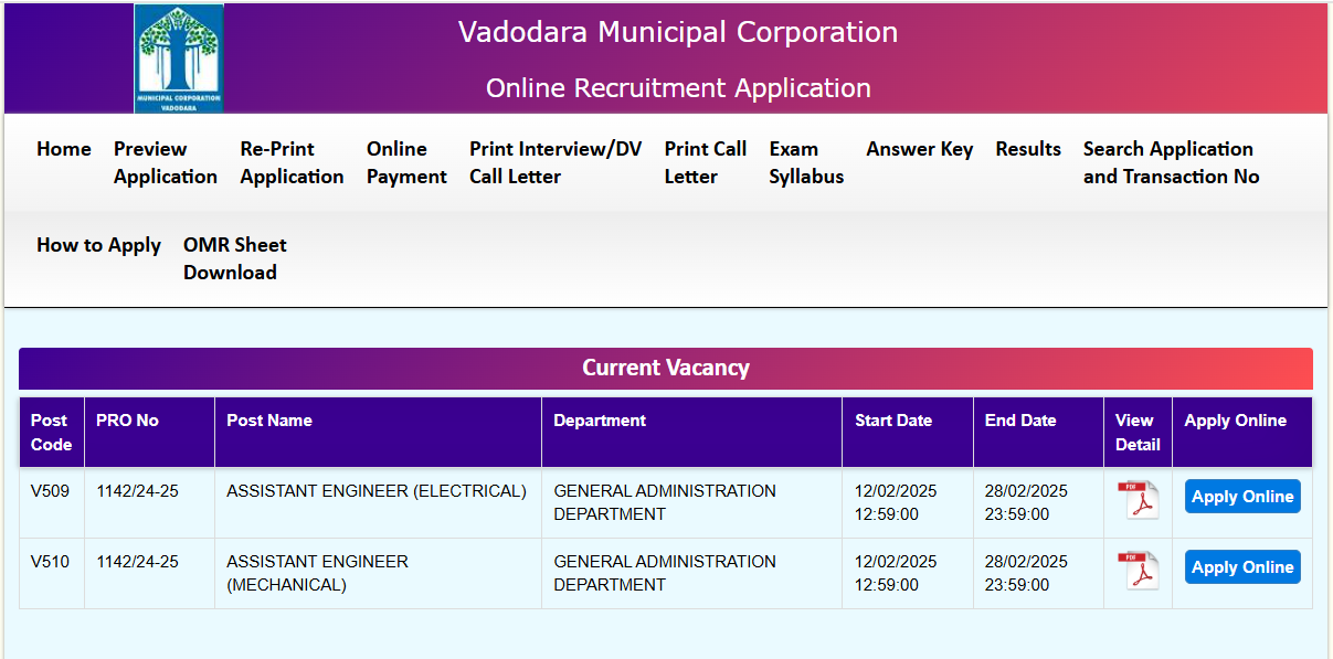 VMC Recruitment Assistant Engineer 6 Posts 2025.png